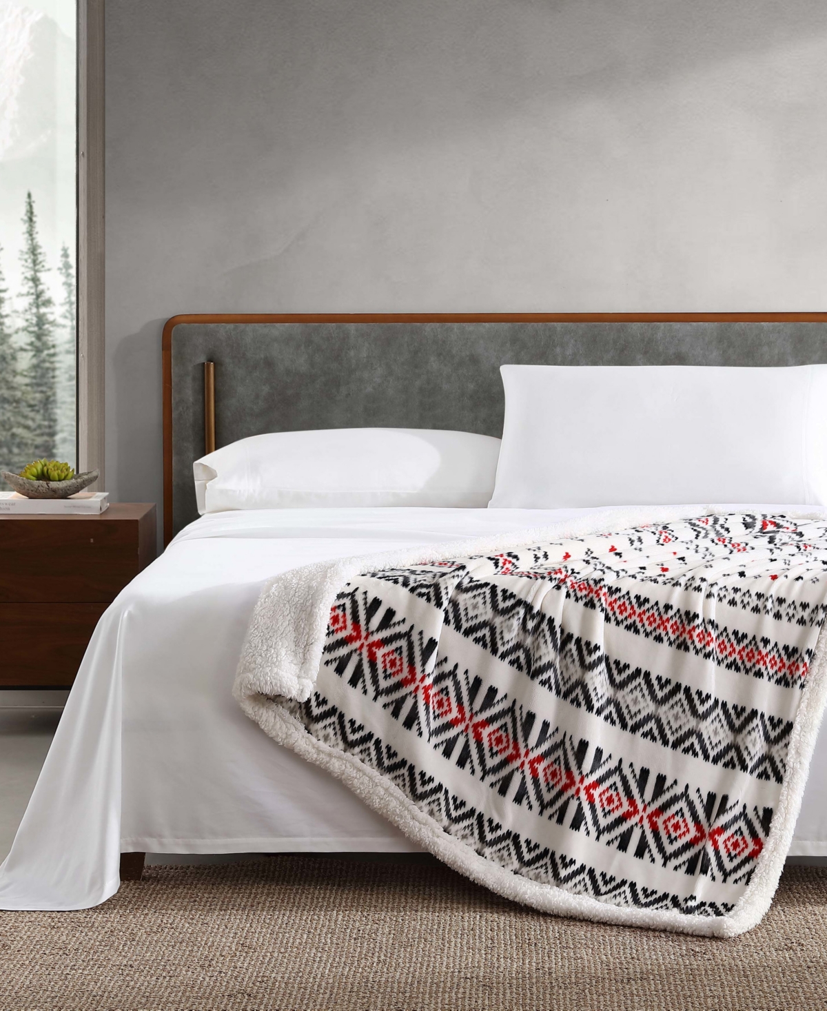 Eddie Bauer Mountain Village Ultra Soft Plush Fleece Reversible Throw, 60" x 50"