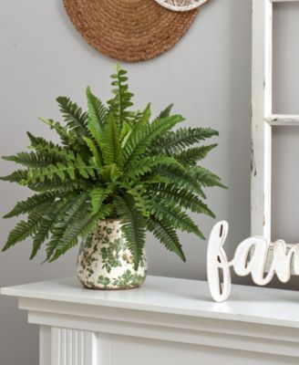 15" Boston Fern Artificial Plant with Tuscan Ceramic Scroll Planter