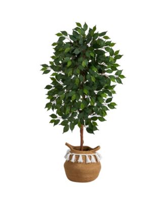 48" Artificial Ficus Tree with Handmade Jute Cotton Basket with Tassels