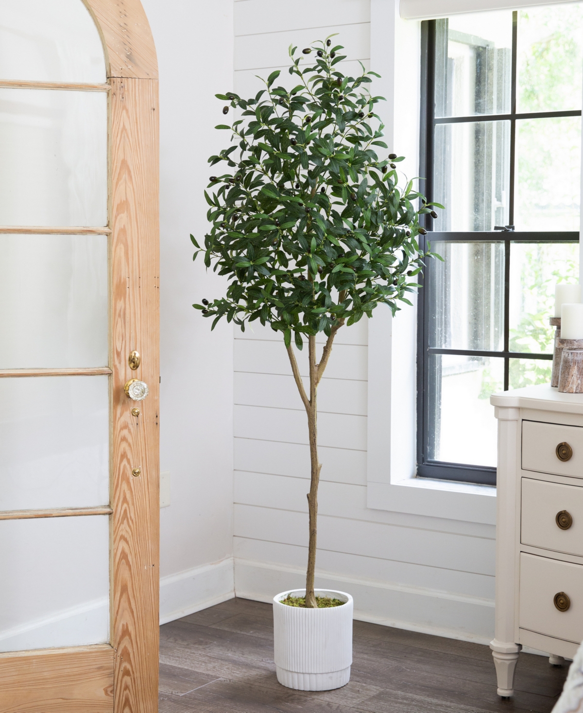 Nearly Natural 72" Artificial Olive Tree With Decorative Planter In Green