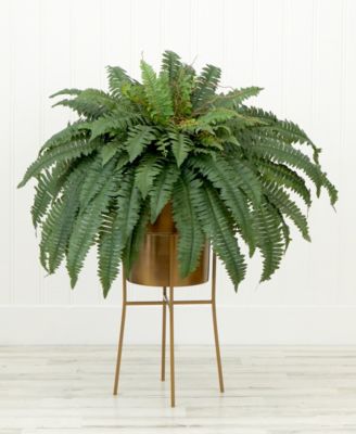 32" Artificial Boston Fern Plant with Metal Planter with Stand DIY Kit