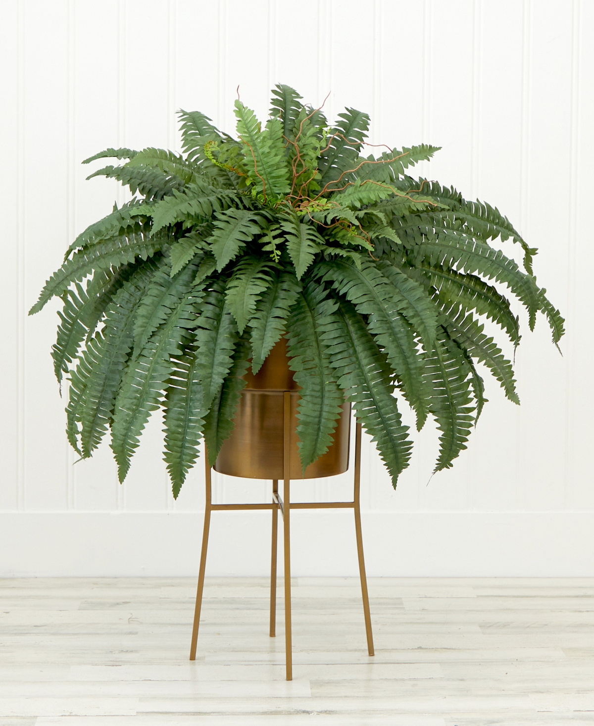 NEARLY NATURAL 32" ARTIFICIAL BOSTON FERN PLANT WITH METAL PLANTER WITH STAND DIY KIT 