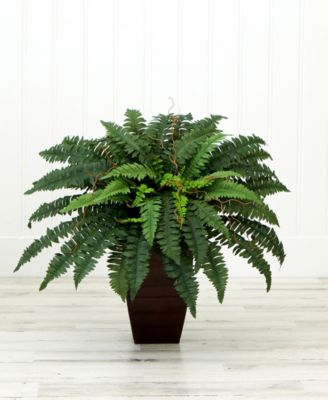 23" Artificial Boston Fern Plant with Tapered Bronze Square Metal Planter DIY Kit