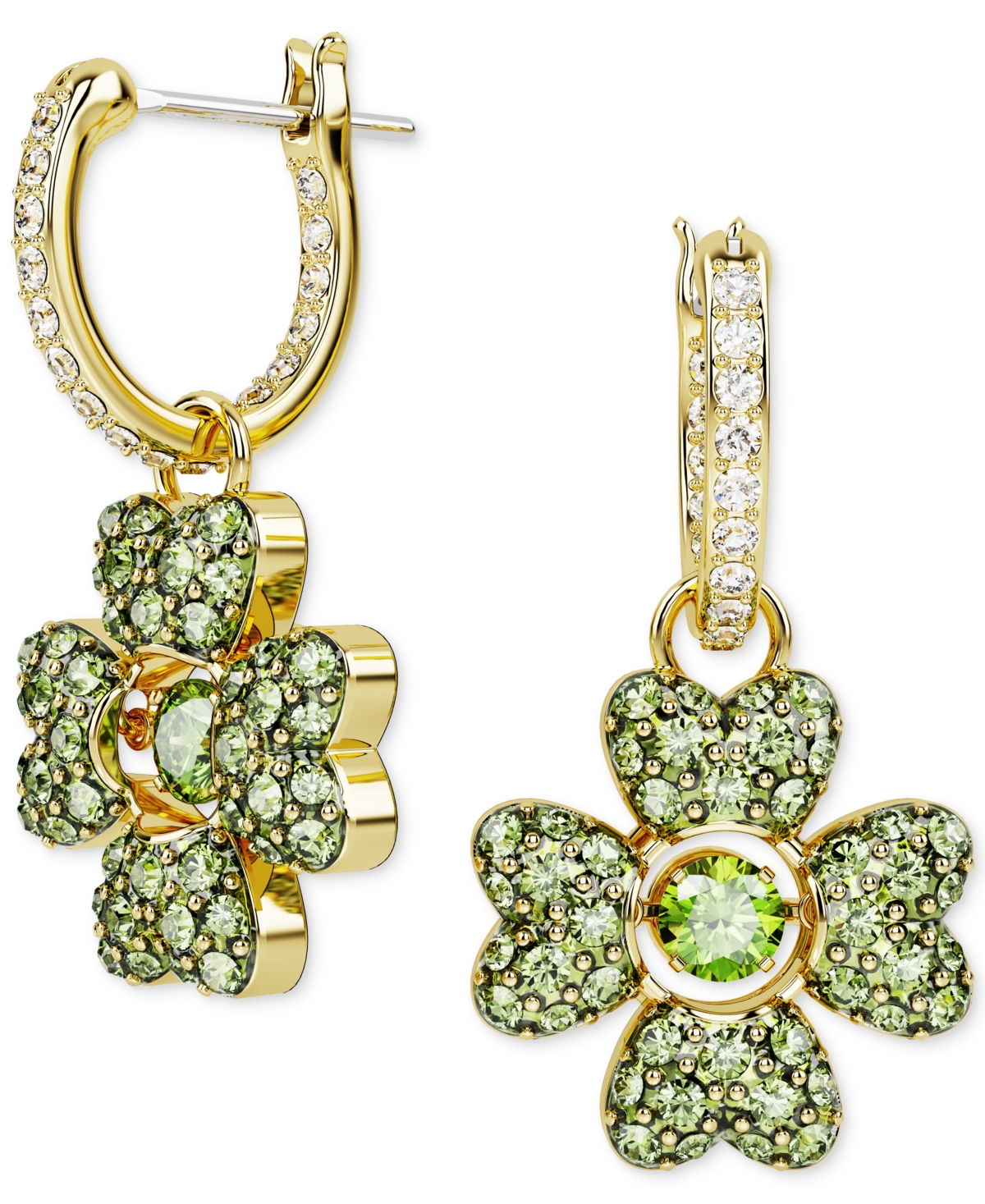 Swarovski Gold-tone Color Crystal Clover Charm Hoop Earrings In Green