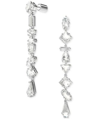 Rhodium-Plated Mixed Crystal Linear Drop Earrings