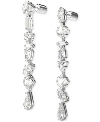 Rhodium-Plated Mixed Crystal Linear Drop Earrings