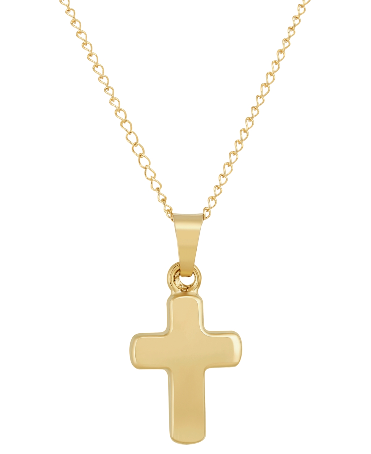 Macy's Kids' Children's Polished Tiny Cross 13" Pendant Necklace In 14k Gold