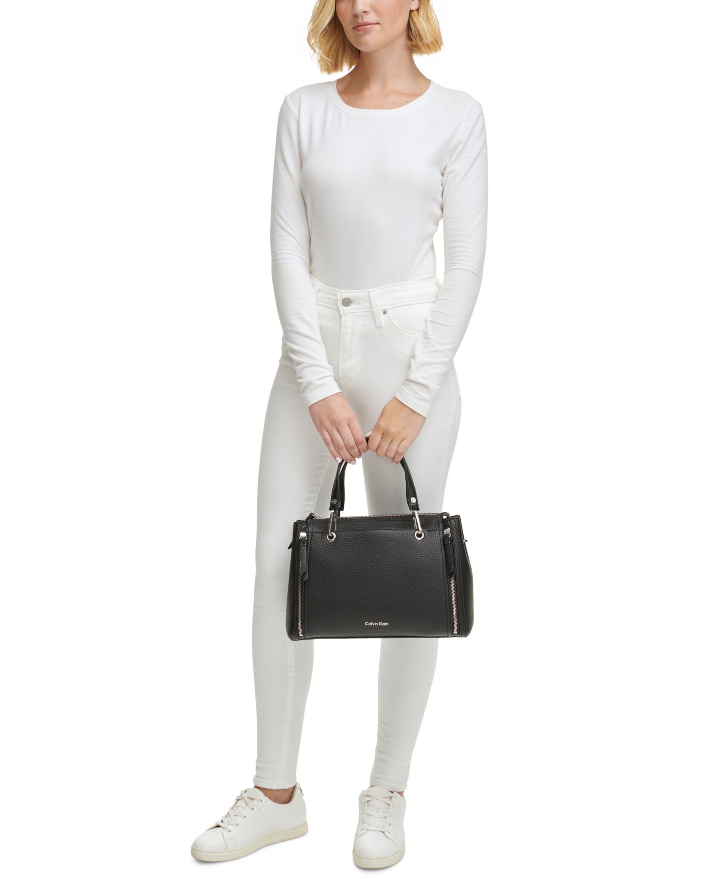 Женская сумка Calvin Klein Garnet Triple Compartment Top Zipper Satchel, цвет: Белый — фото 7