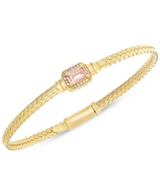Macy's - Morganite (1/2 ct. t.w.) & White Topaz (1/5 ct. t.w.) Weave Look Bangle Bracelet in 14k Gold-Plated Sterling Silver