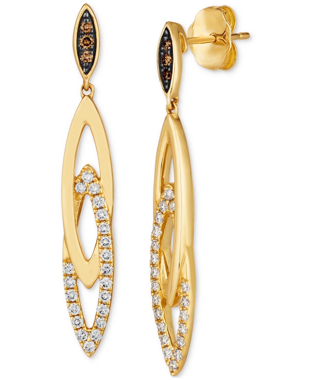 Nude Diamond & Chocolate Diamond Navette Drop Earrings (1/3 ct. t.w.) in 14k Gold - K Honey Gold Earrings