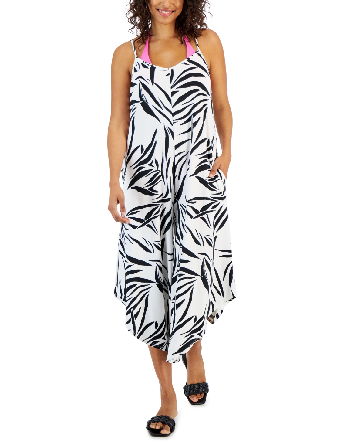 Women's Flowy Printed Cover-Up Jumper - White/black
