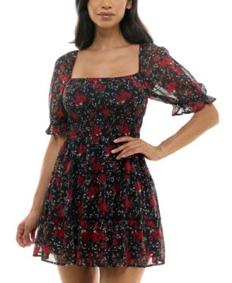 trixxi skater dress Trixxi Juniors' Belted Ruffled Chiffon Skater Dress