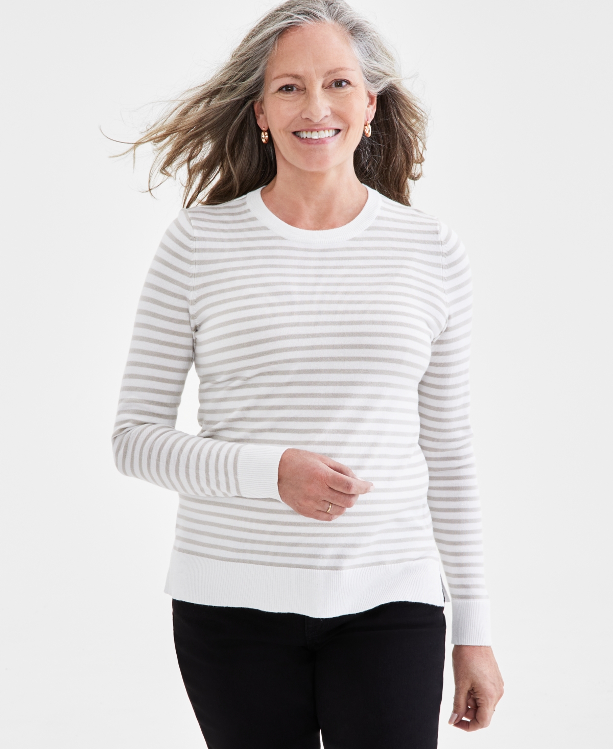 Style & Co Women's Long Sleeve Crewneck Sweater, Created For Macy's In Shiitake