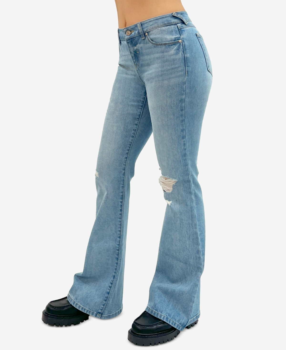 Shop Rewash Women's Low-rise Distressed Flare Jeans In Medium Wash