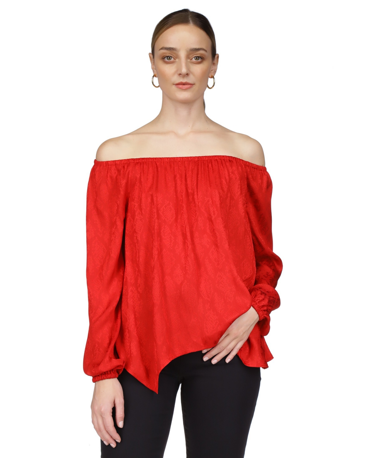 Michael Kors Michael  Women's Off-the-shoulder Jacquard-print Top In Crimson