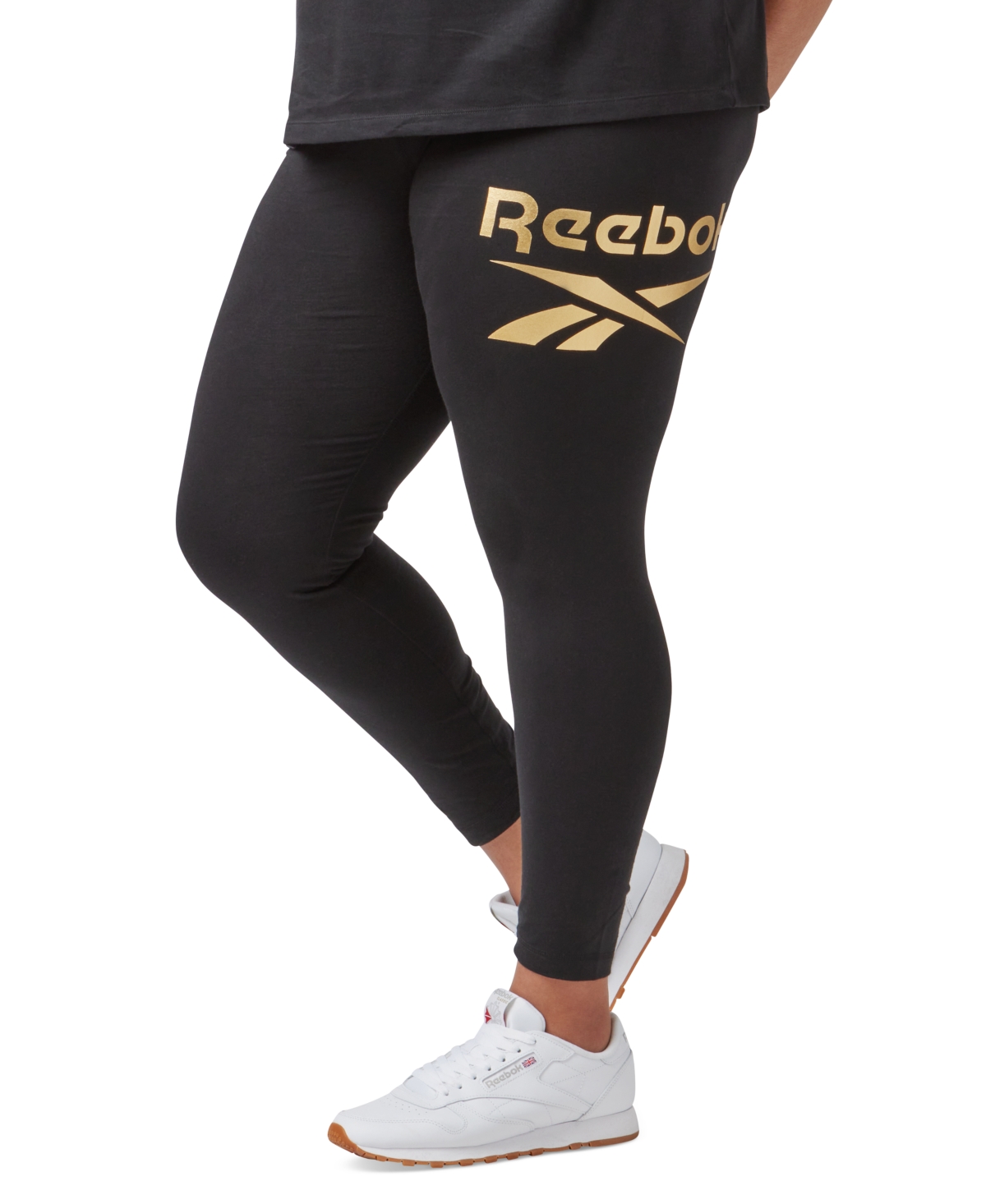 Reebok Plus Size Shine Logo Leggings In Black
