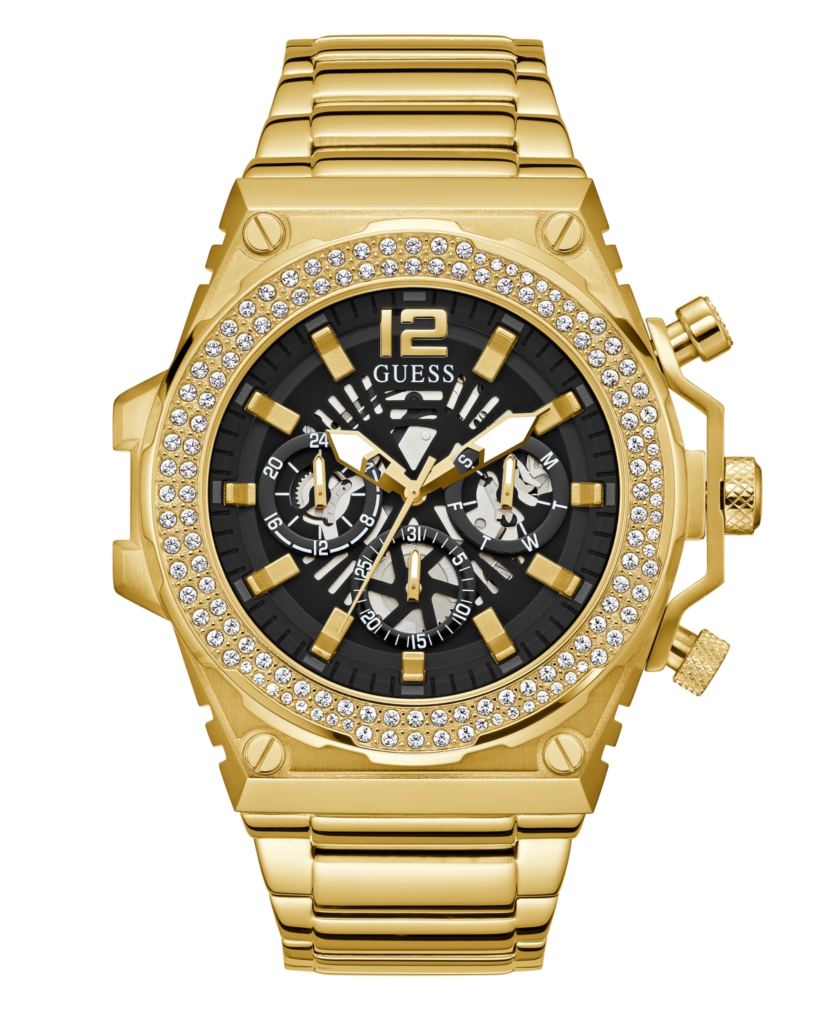 Guess Men's Multi-function Gold-tone Stainless Steel Watch 48mm In Gold Tone