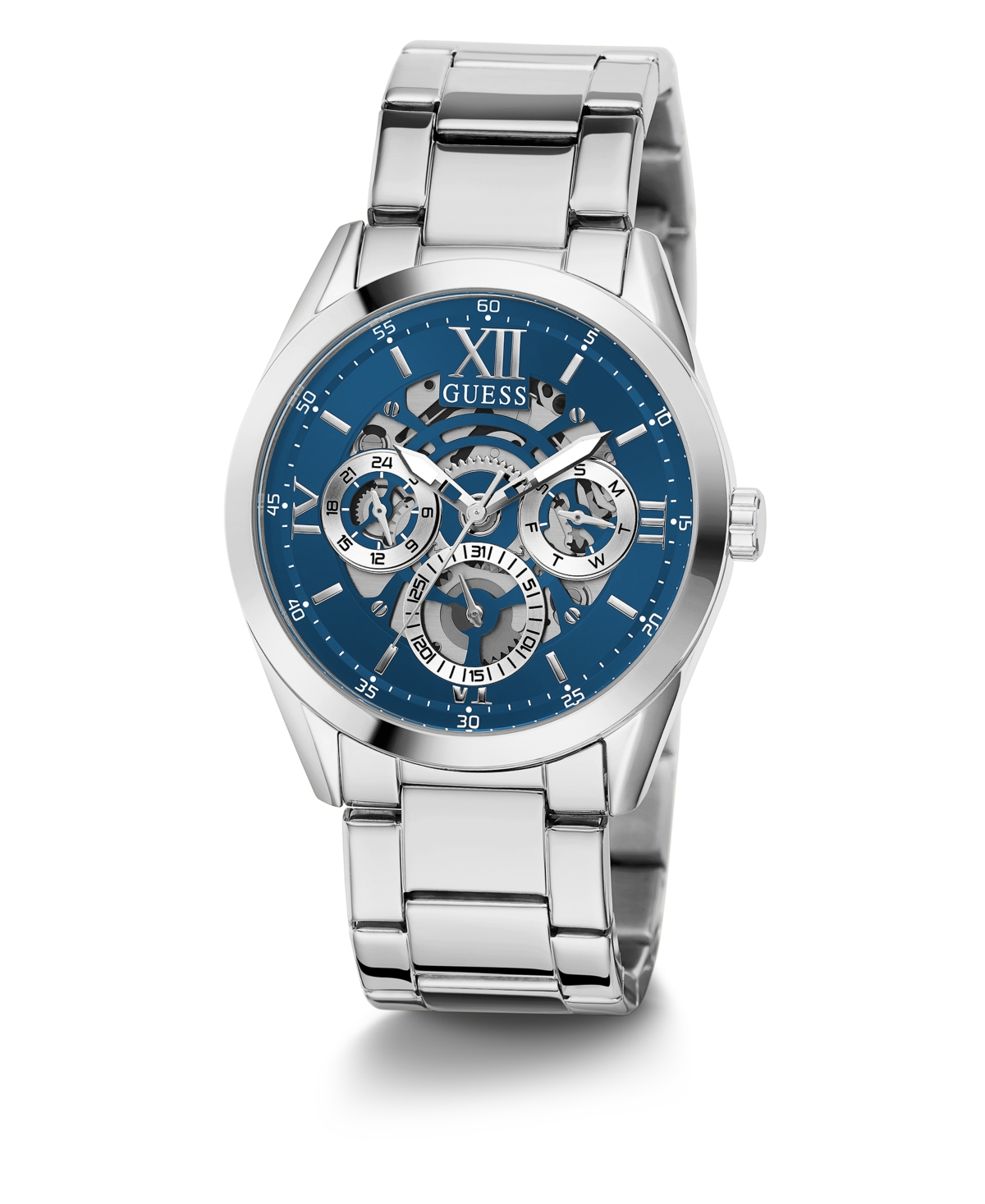 Guess Men's Multi-function Silver-tone Stainless Steel Watch 42mm In Silver Tone