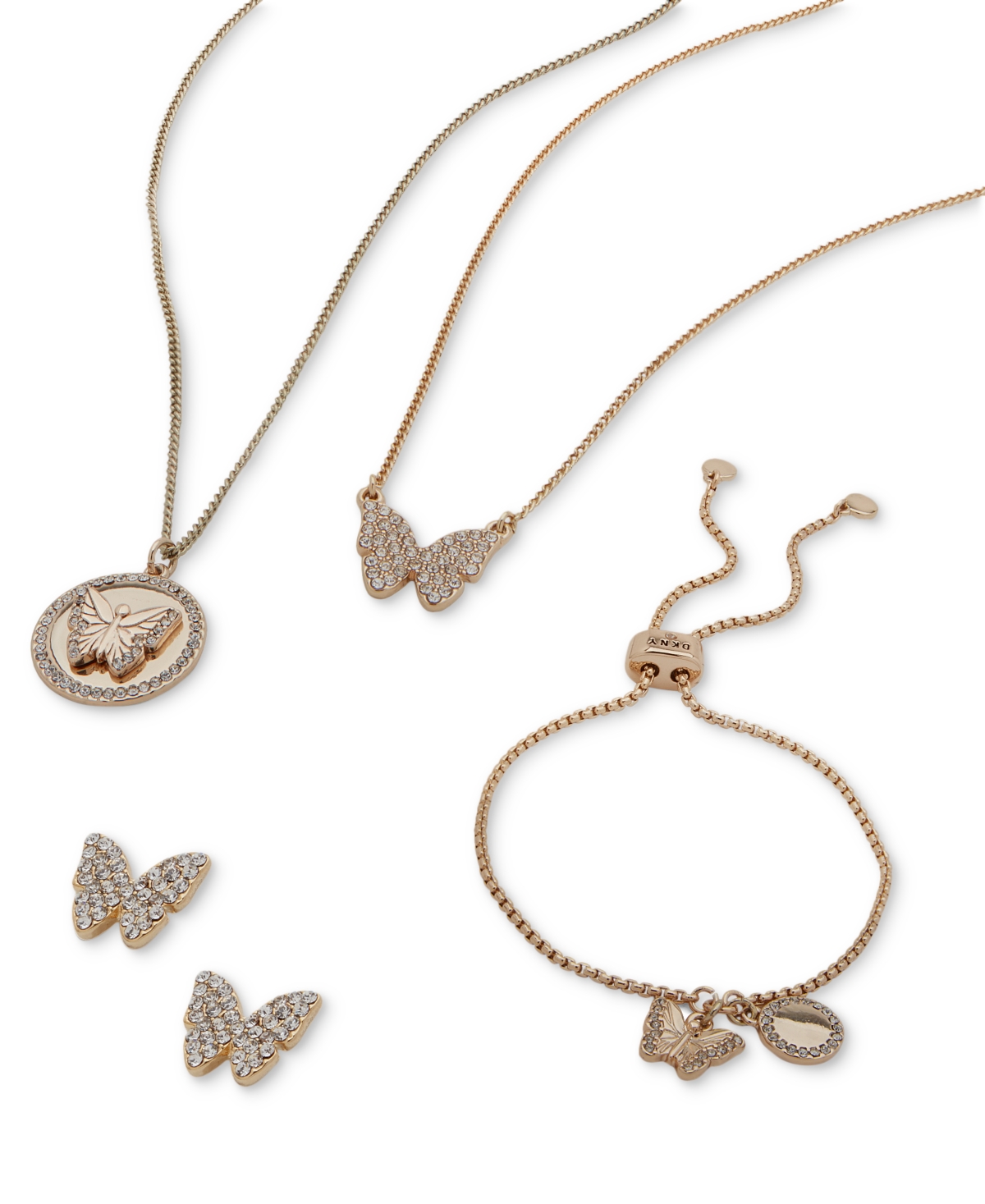 Dkny Gold-Tone Crystal Pave Double Butterfly Pendant Necklace, 16