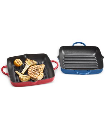 DWELL SIX | 10 Enameled Cast Iron Square Grill Pan with White Exterior and  Black Interior