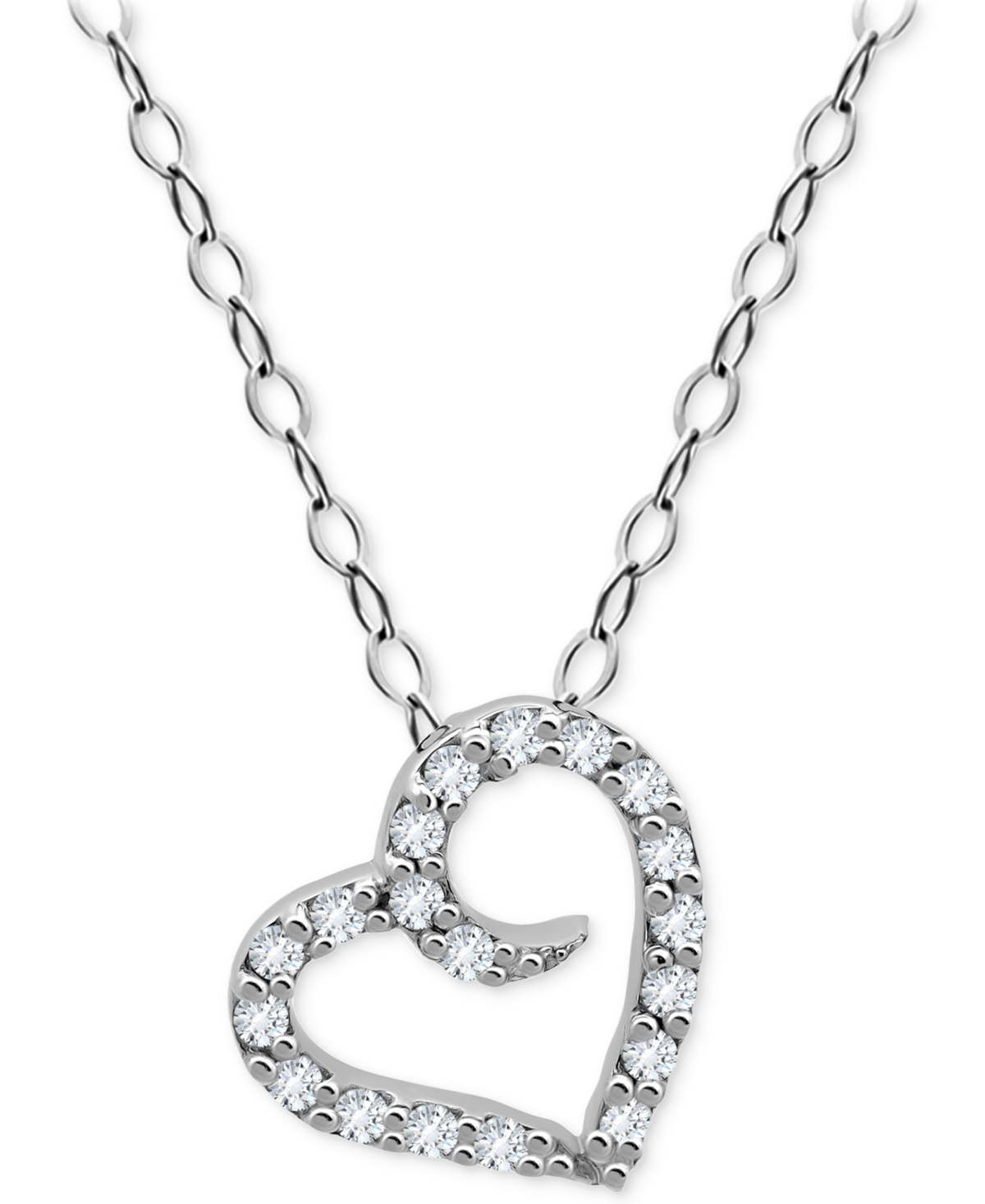 Giani Bernini Cubic Zirconia Open Heart Pendant Necklace, 16" + 2" Extender, Created For Macy's In Silver