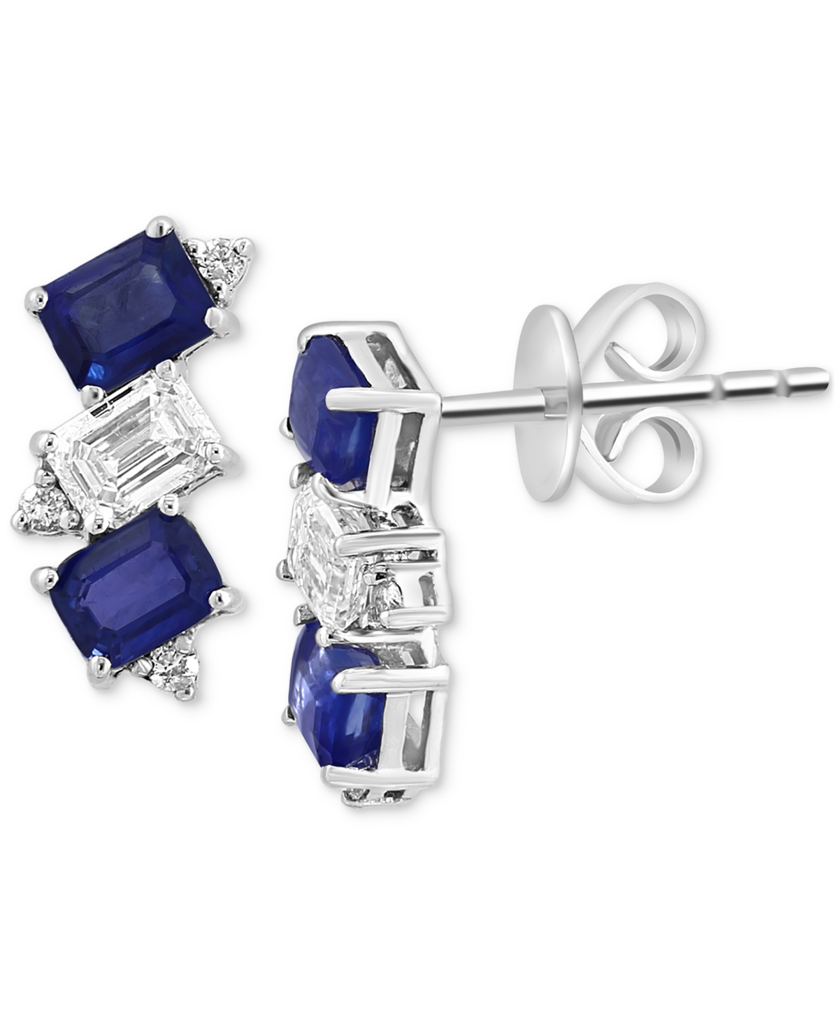 Effy Collection Effy Blue Sapphire (1-1/2 Ct. T.w.), White Sapphire (1/2 Ct. T.w.) & Diamond (1/20 Ct. T.w.) Emerald In Sterling Silver