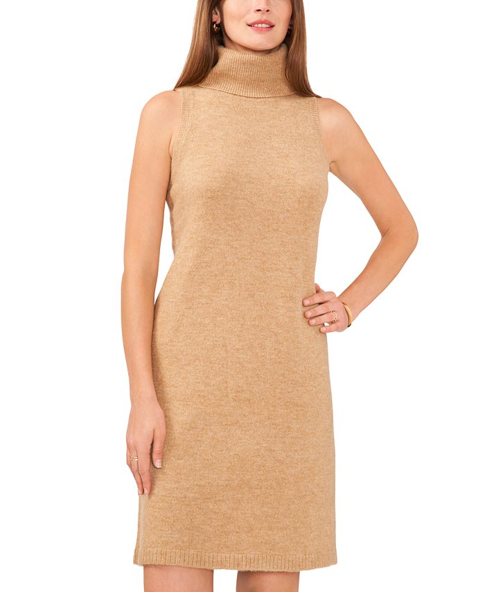 Wool Blend Sleeveless Turtleneck Sweater Dress