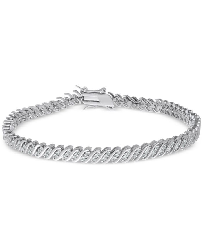 Diamond Triple Row "S" Link Bracelet (1 ct. t.w.) in Sterling Silver or