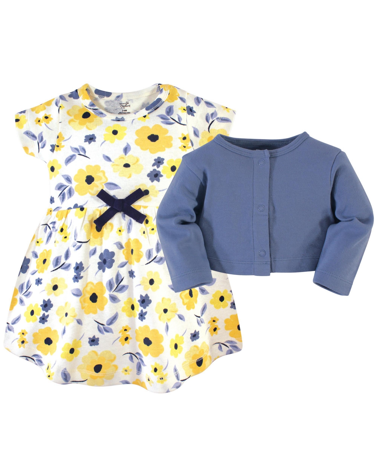 Touched by Nature Baby Girls Baby Organic Cotton Dress and Cardigan 2pc Set,- Yellow garden