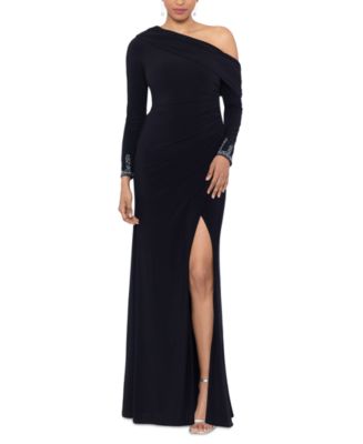 Betsy & Adam Women's Off-One-Shoulder Beaded-Cuff Gown - Macy's