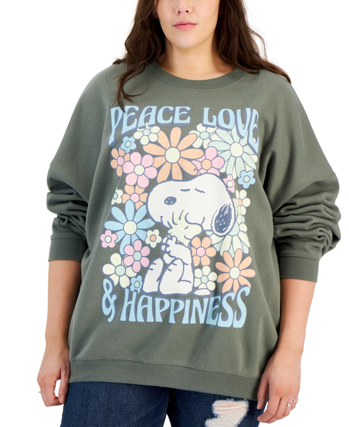 Grayson Threads, The Label Trendy Plus Size Snoopy Floral Sweatshirt In Green