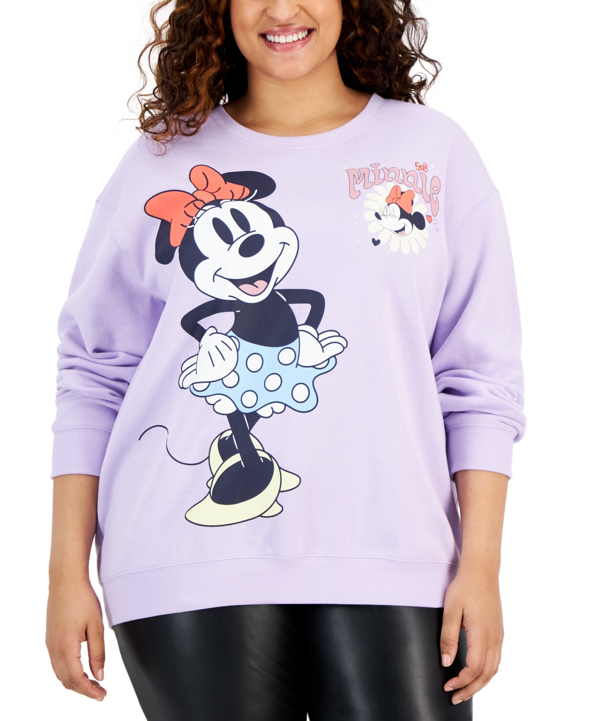 Disney Trendy Plus Size Minnie Mouse Graphic-print Sweatshirt In Pastel Lilac