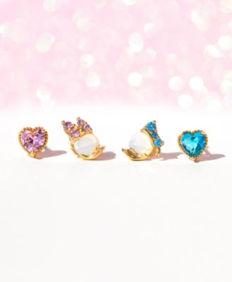 18k Gold-Plated 4-Pc. Set Mixed Color Crystal Donald & Daisy Duck Single Stud Earrings