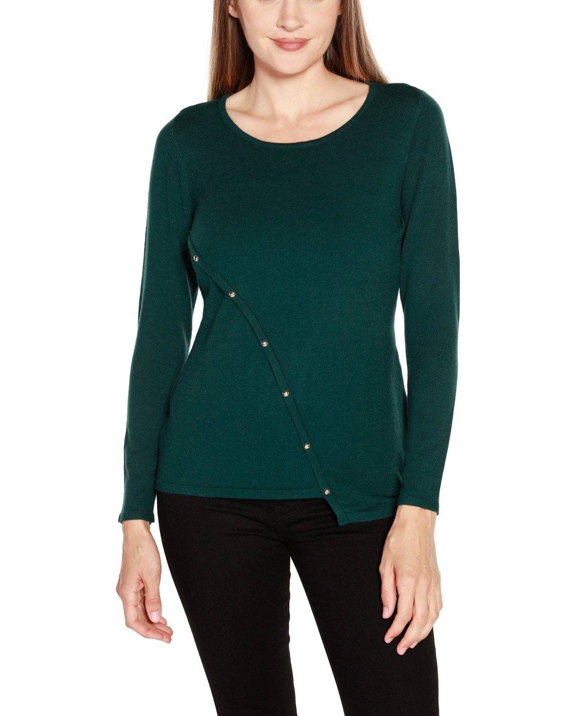 Shop Belldini Women's Asymmetrical Crossover-front Sweater In Deep Emerald