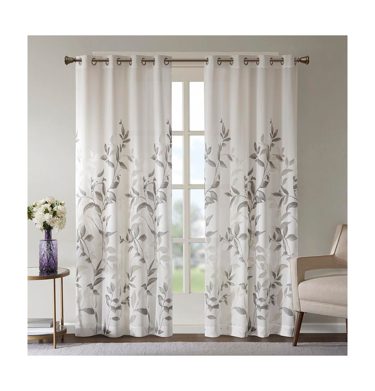 Cecily Burnout Printed 2 Sheer Window Curtain, 84 inches long 2 Curtain Panels set, Width 50 curtains sheer for Bedroom and Living Room, Easy To Hang,