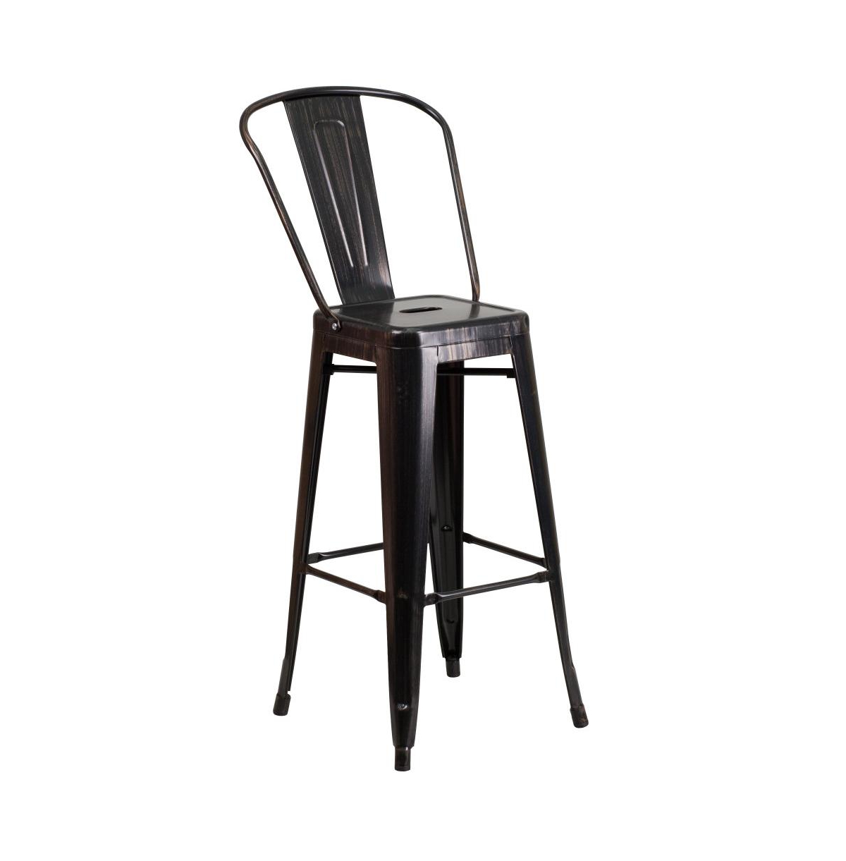 Merrick Lane Dothan Series Metal Stool With Removable Back For Indoor-Outdoor Use - Black-antique gold
