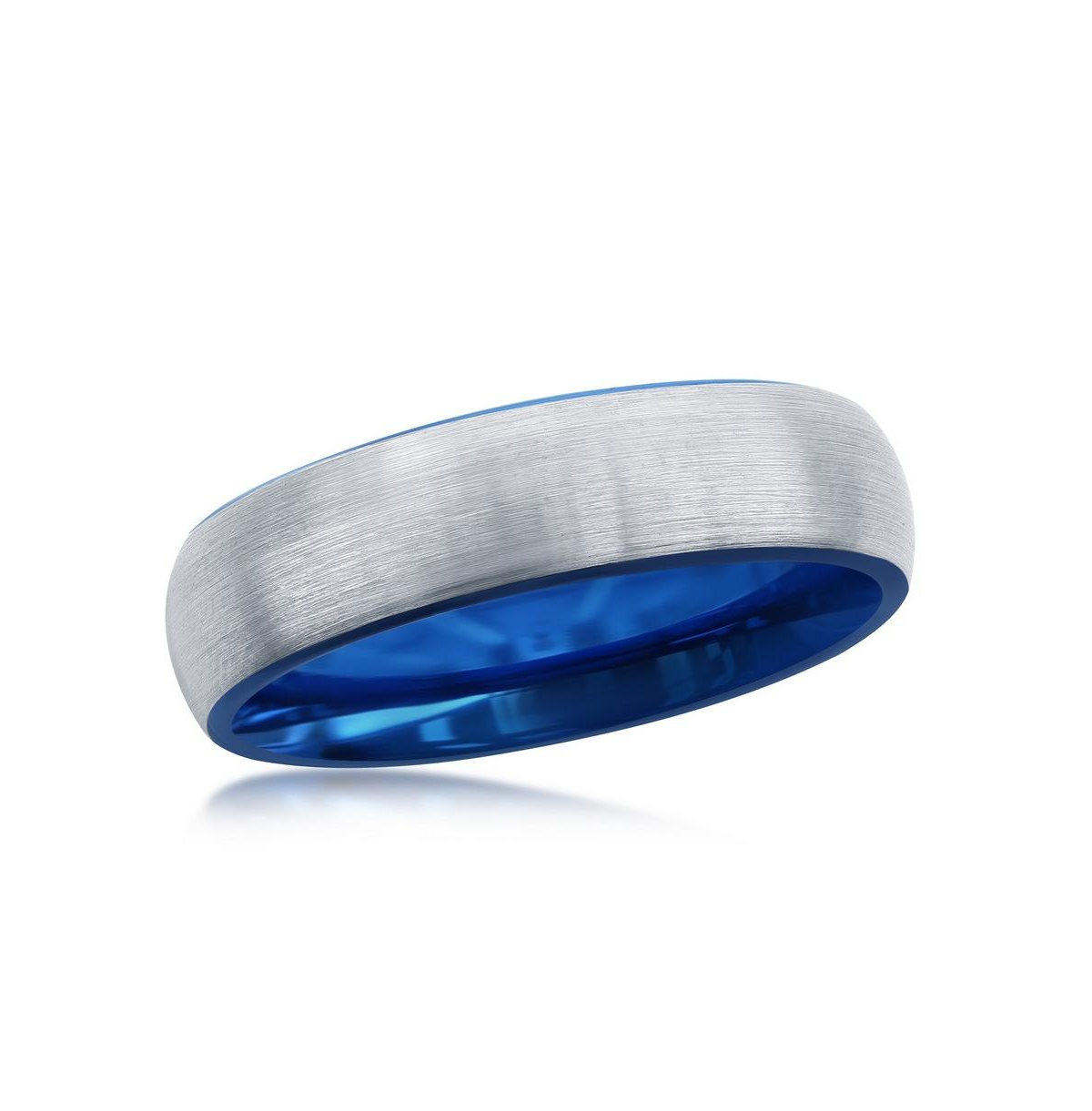Blue & Silver 6mm Tungsten Ring - Silver  blue