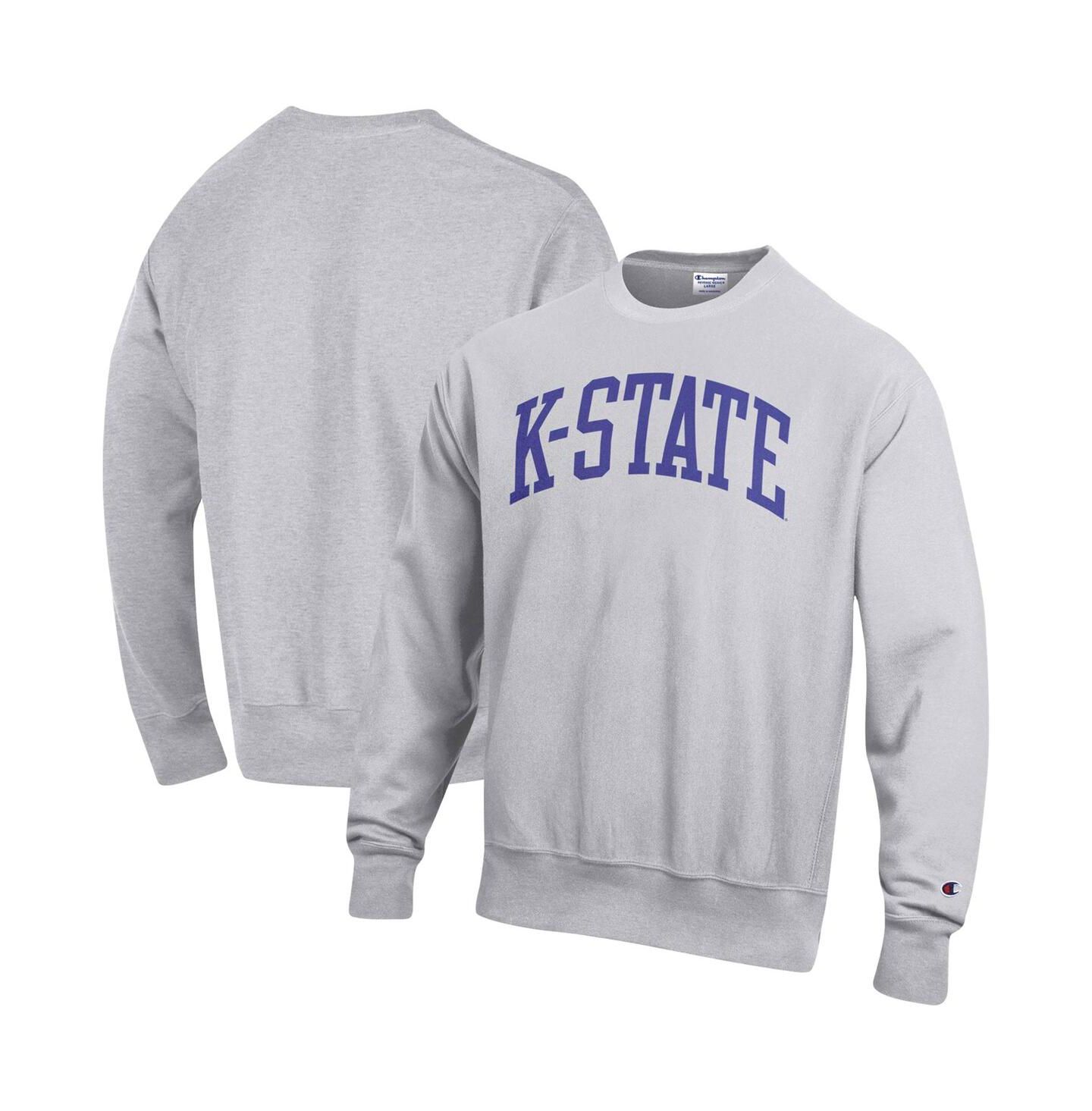 Мужская толстовка Champion Heathered Gray Kansas State Wildcats Arch Reverse Weave Pullover — фото 1