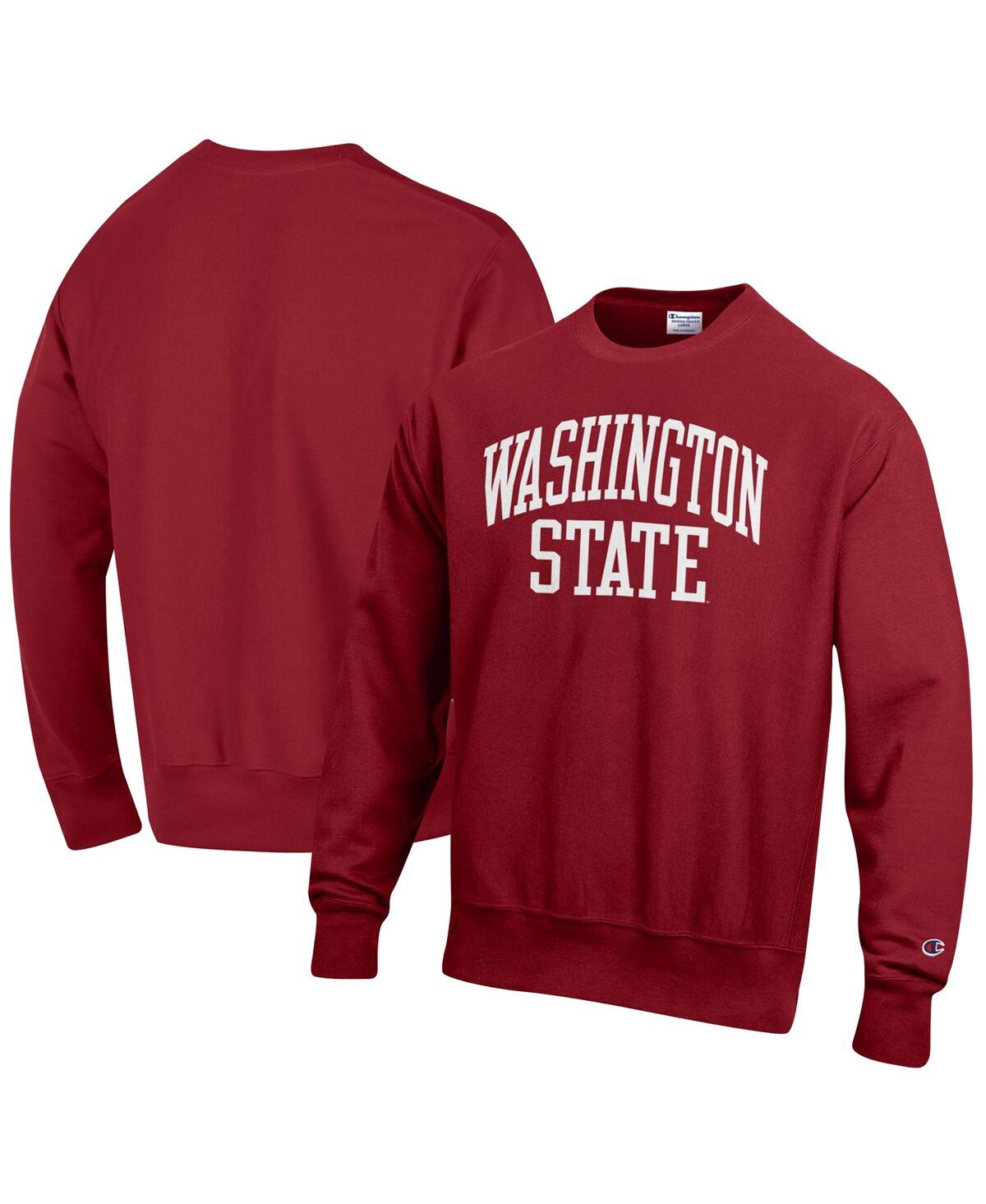 Shop Champion Men's  Crimson Washington State Cougars Arch Reverse Weave Pullover Sweatshirt