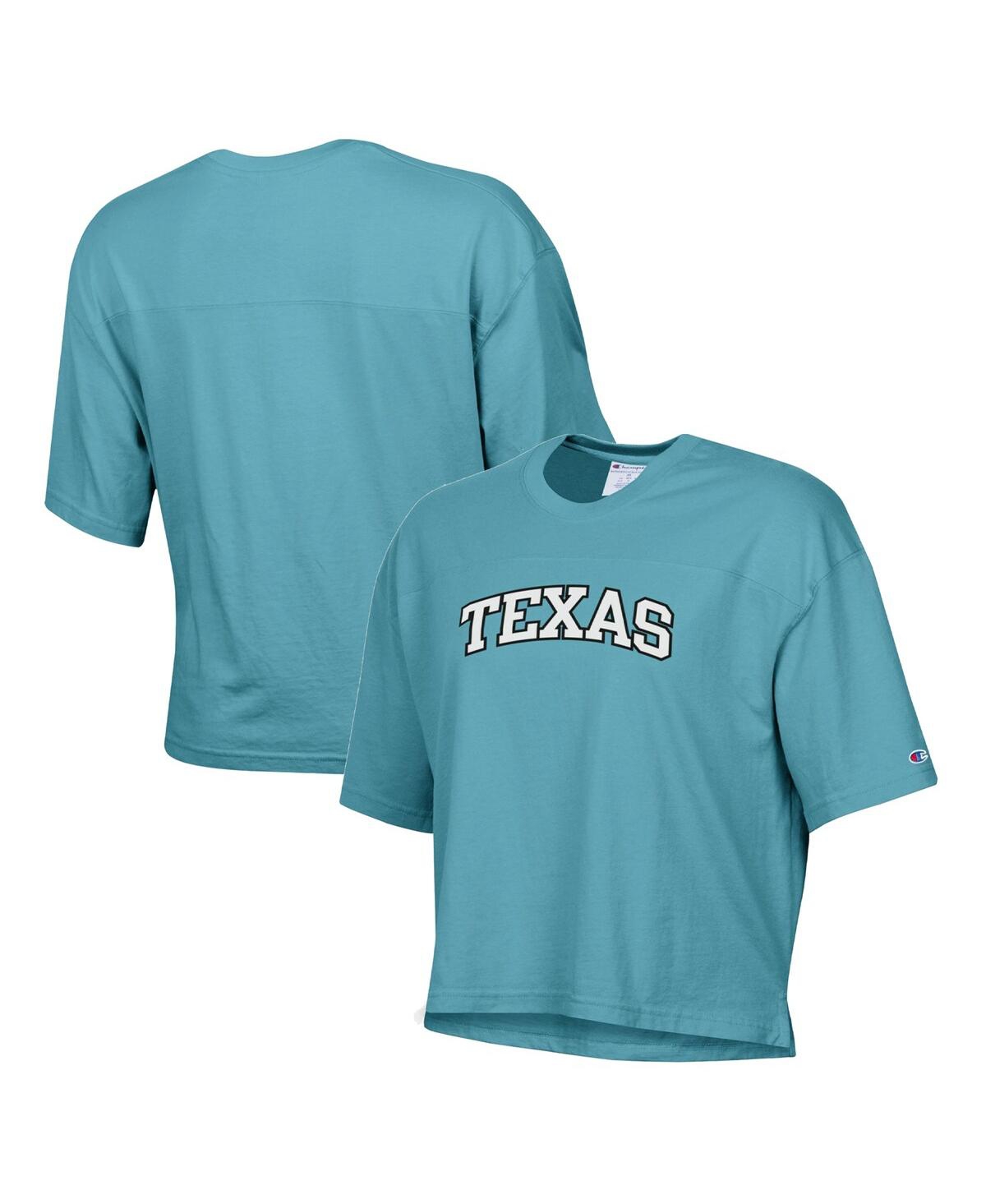 Champion Women's  Aqua Distressed Texas Longhorns Vintage-like Wash Boxy Crop T-shirt
