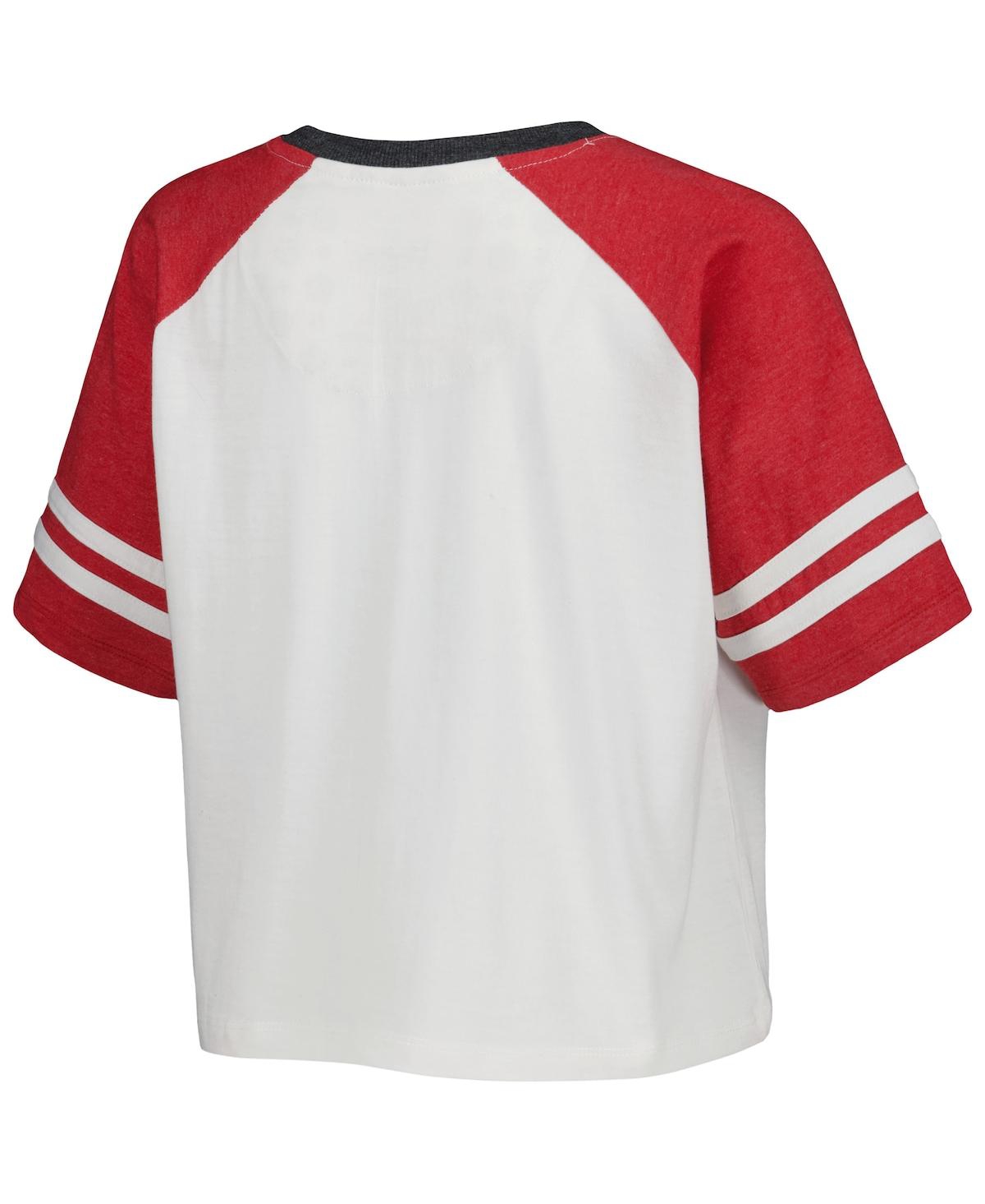 PRESSBOX WOMEN'S PRESSBOX WHITE DISTRESSED ALABAMA CRIMSON TIDE MELANGE BEAUMONT CROPPED RAGLAN T-SHIRT 