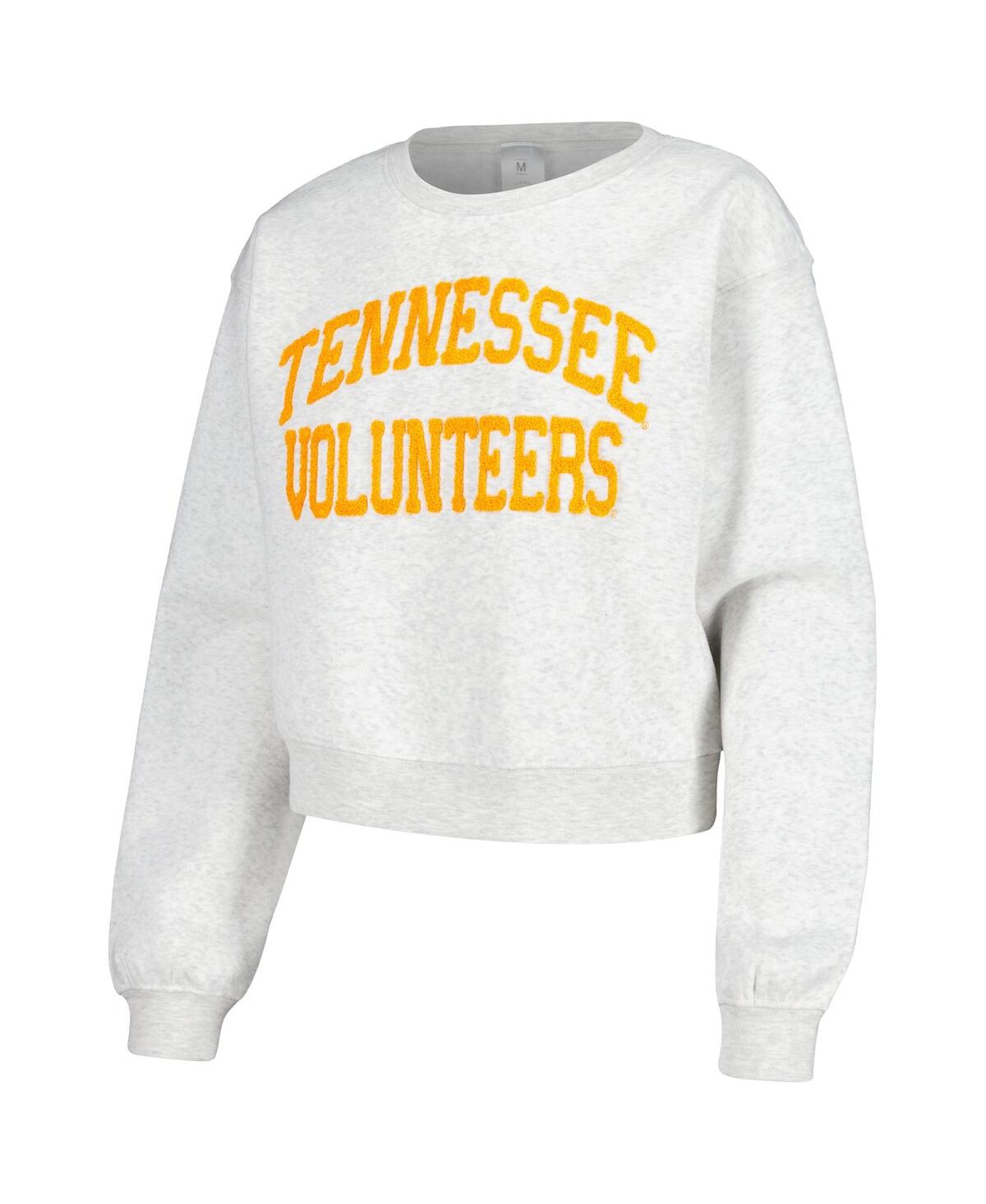 Zoozatz Oatmeal Tennessee Volunteers Core Chenille Cropped Pullover Sweatshirt In Oatmeal