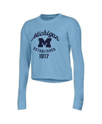 Women's Blue Michigan Wolverines Boyfriend Cropped Long Sleeve T-shirt