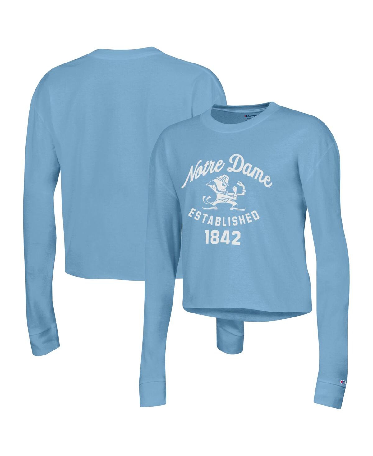 Champion Women's  Blue Notre Dame Fighting Irish Boyfriend Cropped Long Sleeve T-shirt