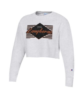 Women's Heather Gray Distressed Texas Longhorns Reverse Weave&nbsp;Cropped Pullover Sweatshirt