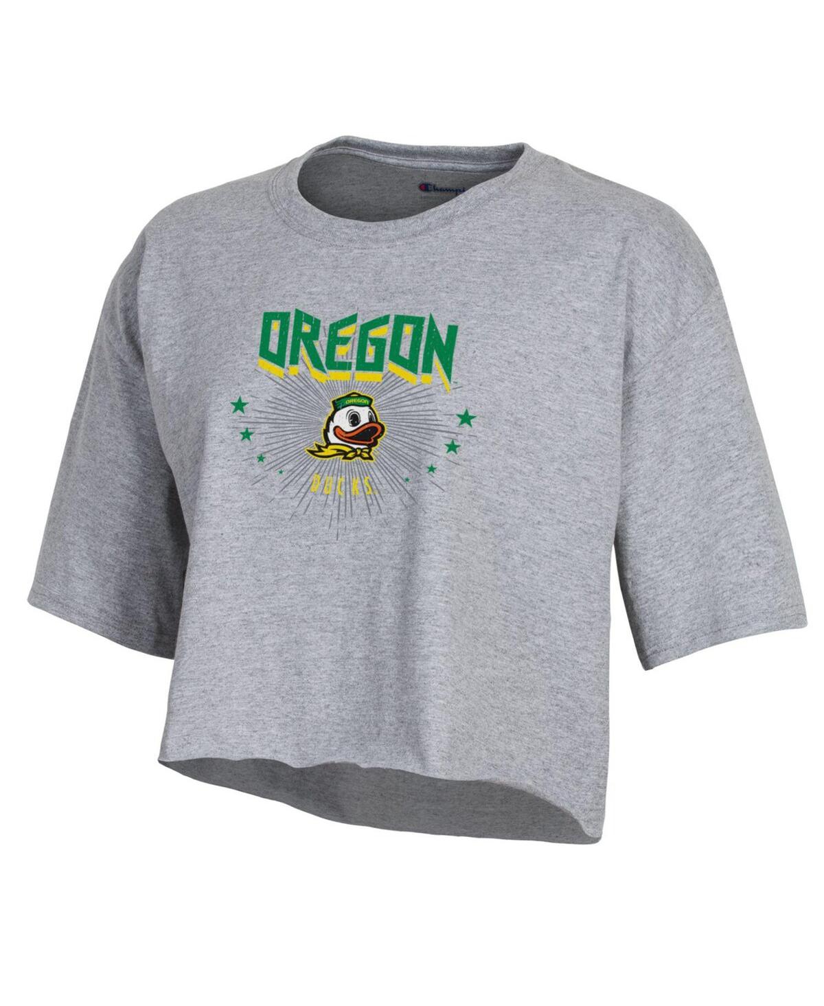 Shop Champion Women's  Gray Oregon Ducks Boyfriend Cropped T-shirt