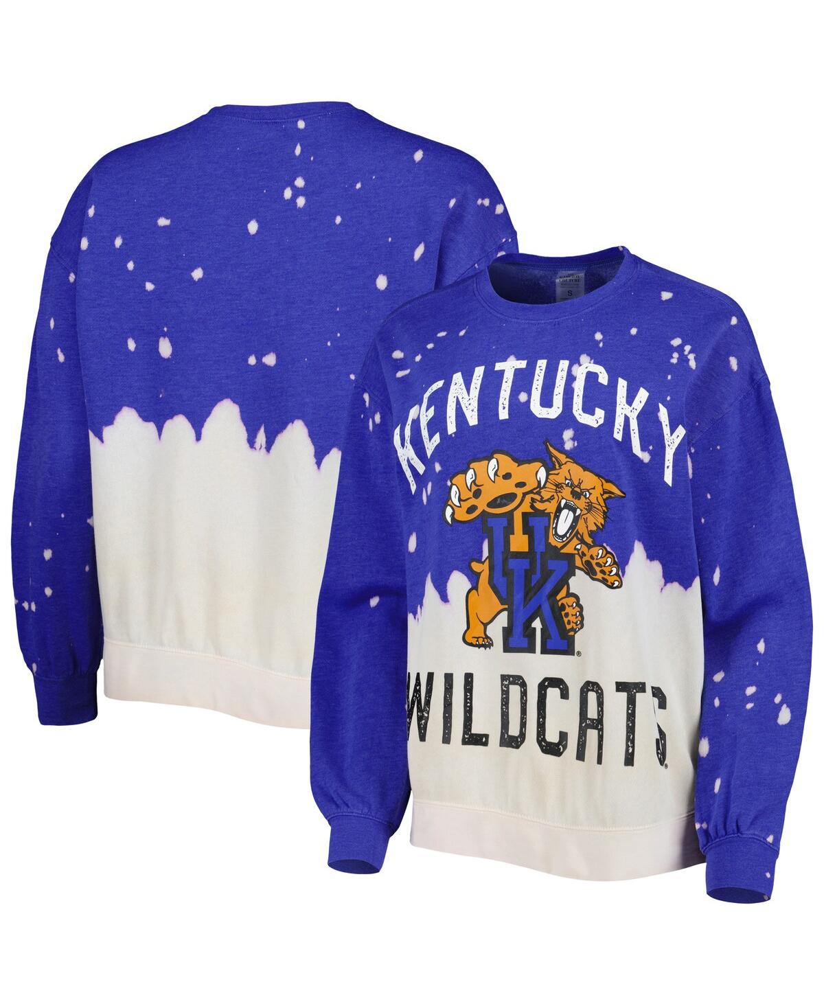 GAMEDAY COUTURE WOMEN'S GAMEDAY COUTURE ROYAL DISTRESSED KENTUCKY WILDCATS TWICE AS NICE FADED DIP-DYE PULLOVER LONG 