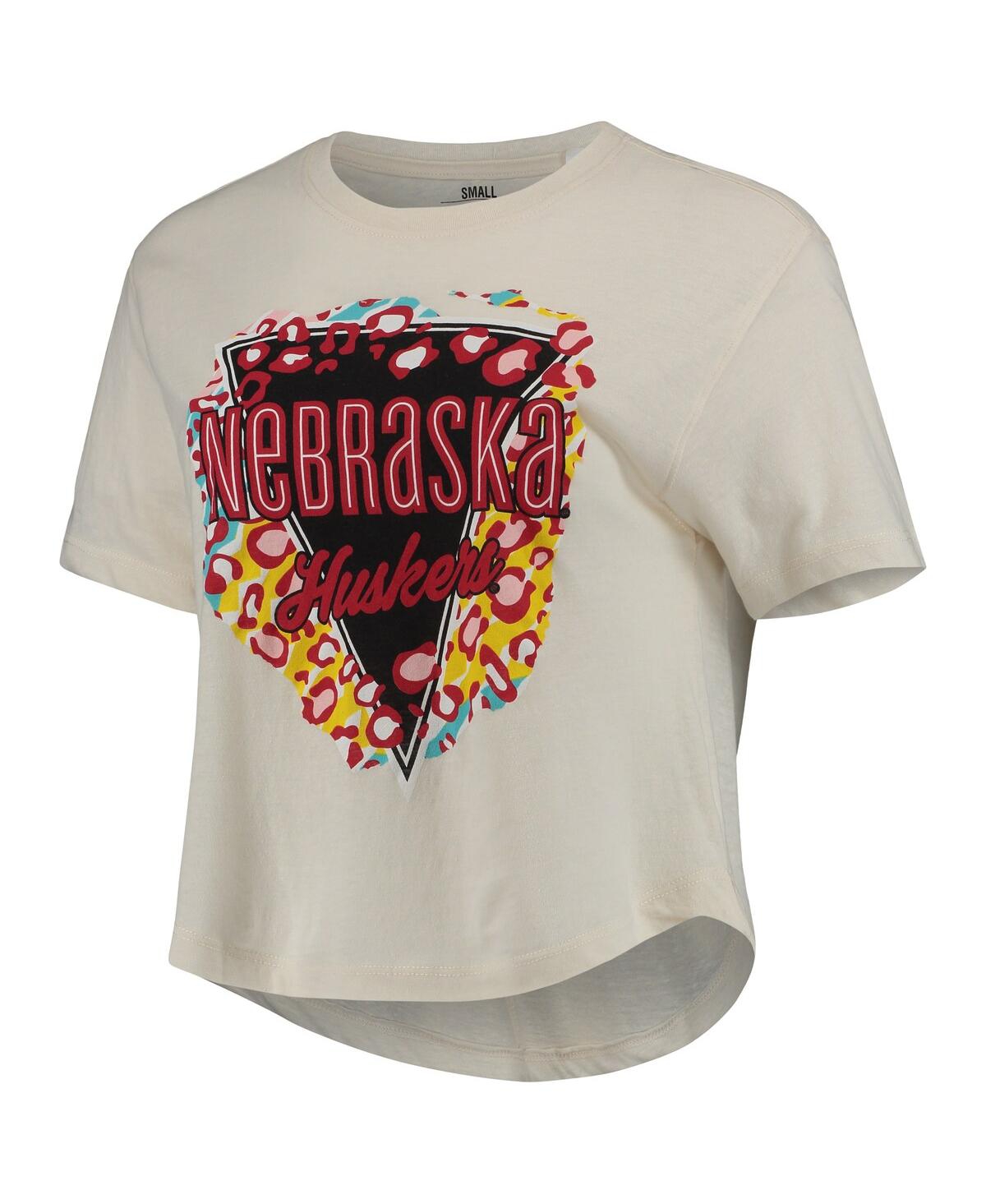 Shop Pressbox Women's  Cream Nebraska Huskers Taylor Animal Print Cropped T-shirt