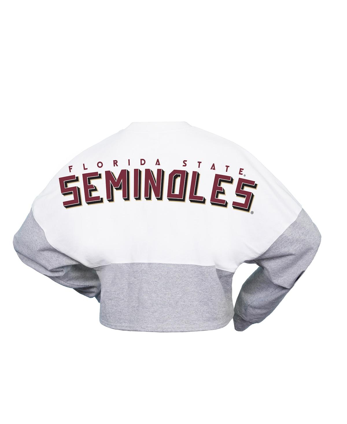 Shop Spirit Jersey Women's  White Florida State Seminoles Heather Block Cropped Long Sleeve Jersey T-shirt