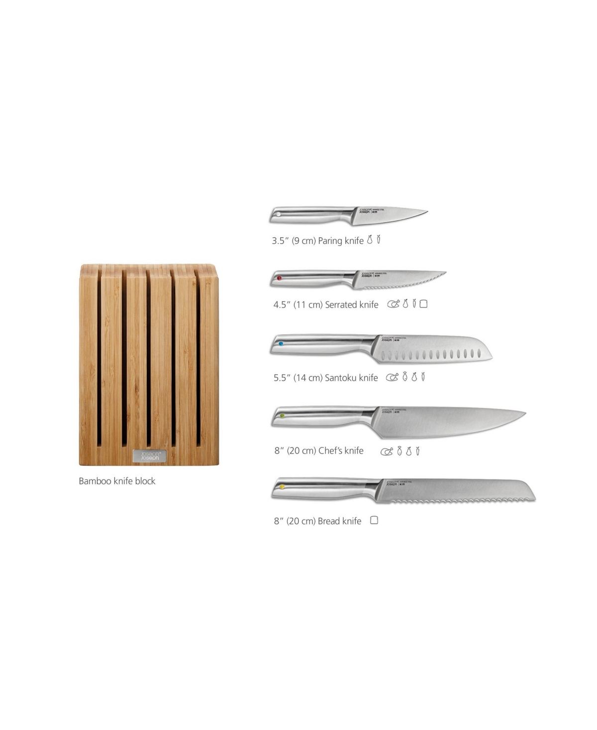 Joseph Joseph Elevate Steel Knives Bamboo 5-piece Knife Block Set In Beige